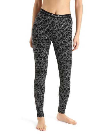 Black / Snow Women's Icebreaker Merino 250 Vertex Alpine Geo Leggings | USA 1531LISH